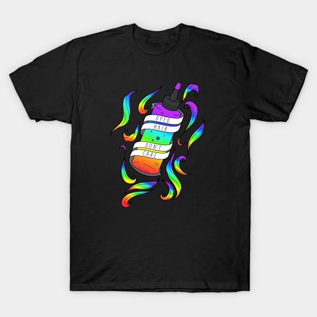 Dyed Hair Don't Care Rainbow Cartoon Bottle T-Shirt by jessicaamber